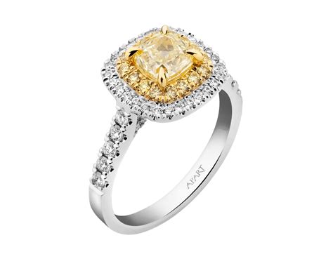 750 Rhodium Plated White Gold Yellow Gold Ring 155 Ct Fineness 750