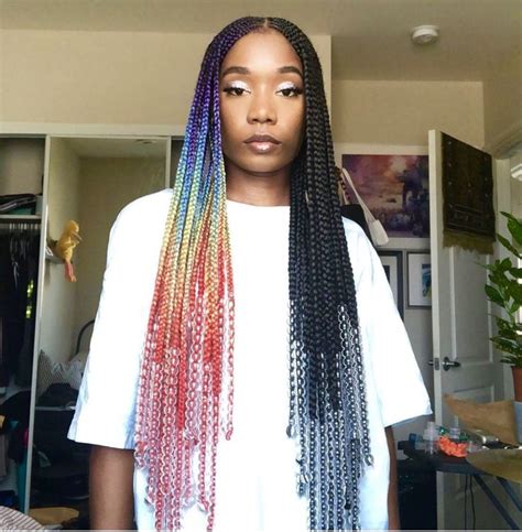 Rainbow Braids On One Side And Blue On The Other Via Asia Carlton Ombre Box Braids Blonde Box