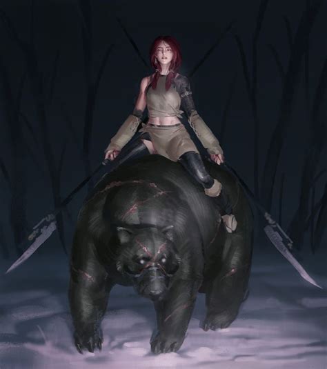 Artstation Girl On The Bear Junggeun Yoon Fantasy Warrior Artwork