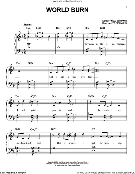 World Burn From Mean Girls The Broadway Musical Sheet Music For
