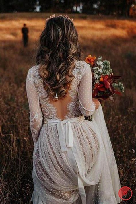 Lace Polka Dot Boho with Sleeves Bohemian Wedding Dress,MW274 in 2020