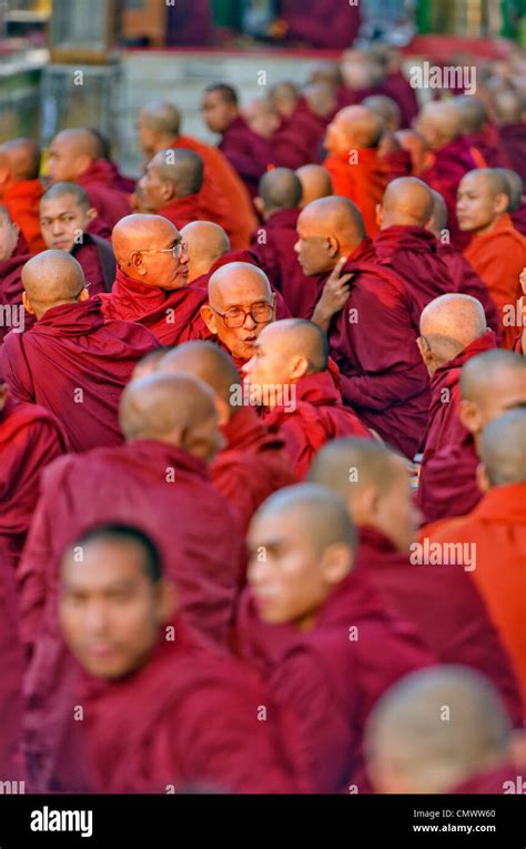 Monks Attending Morning Prayer Service At The Shwedagon Yangon