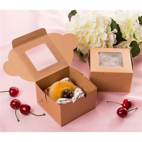 Kraft Paper Bakery Boxes 50 Pack Single Pastry Box 4 Inch Packaging