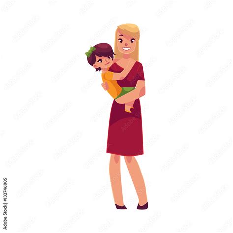 happy mother holding her son in hands cartoon vector illustrations isolated on white background