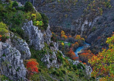 Gorge River Fall Mountain Canyon Cliff Trees Nature Landscape