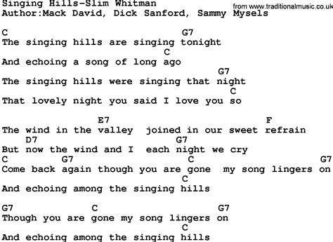 Country Musicsinging Hills Slim Whitman Lyrics And Chords