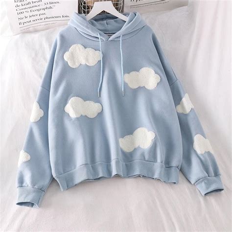 Japanese Winter Cloud Sky Blue White Hoodie Sd00886 Syndrome Cute
