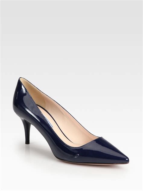 Prada Patent Leather Point Toe Pumps In Blue Navy Lyst