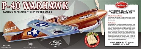P 40 Warhawk Flying Model Balsa Aircraft Kit 711mm Wingspan From Guillows