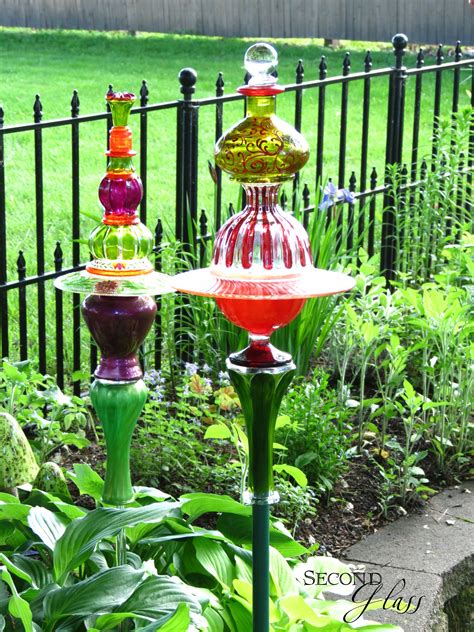 Whimsical Hand Painted Glass Garden Pole Totem By Second Glass