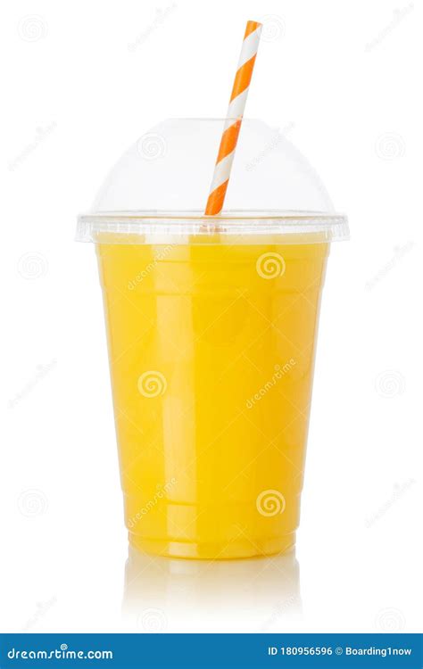 Orange Fruit Juice Straw Drink In A Cup Isolated On White Stock Photo