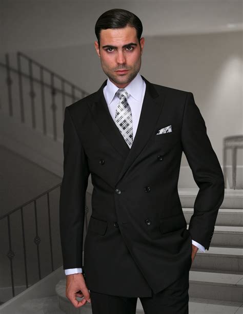 STATEMENT TZD BLACK DOUBLE BREASTED SUIT PC WOOL ITALY Black Double Breasted Suit