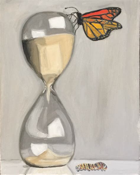 Original Oil Painting Hourglass Butterfly Caterpillar Etsy