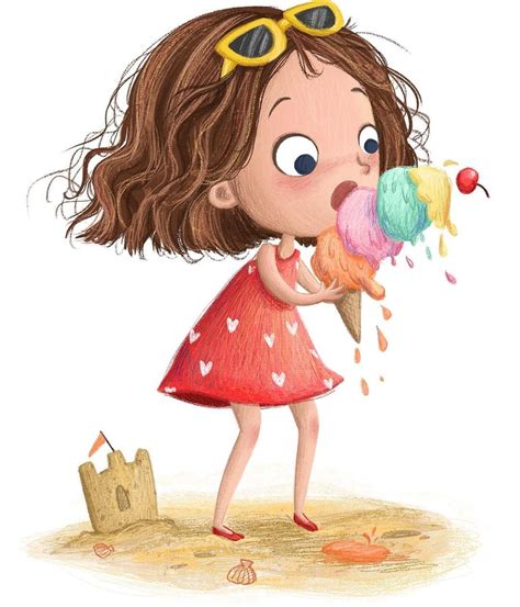 Girl Eating Ice Cream At The Beach Cute Drawings Cute Illustration