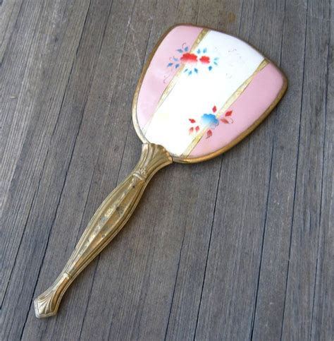 1940s Vintage White And Pink Hand Mirror Sale Shabby