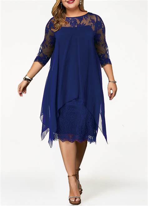 Royal Blue Plus Size Lace H Shape Dress Usd 3898