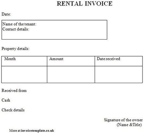 rent invoice template paper templates printable invoices
