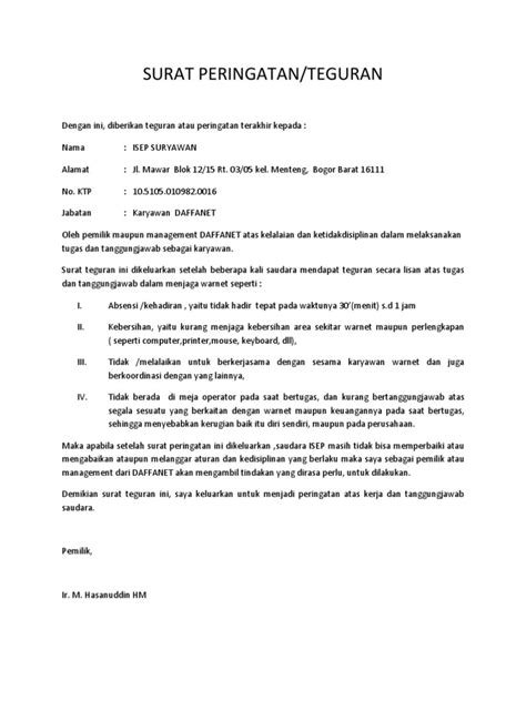 Jun 14, 2021 · kata depan tidak berada di depan subjek; contoh surat teguran - wood scribd indo