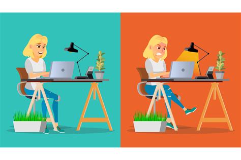 Stressed Out Woman Vector Blonde Girl Working At Office Stressful