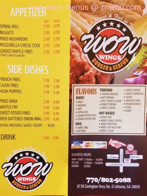 Menu At Wow Burger And Seafood Restaurant Redan