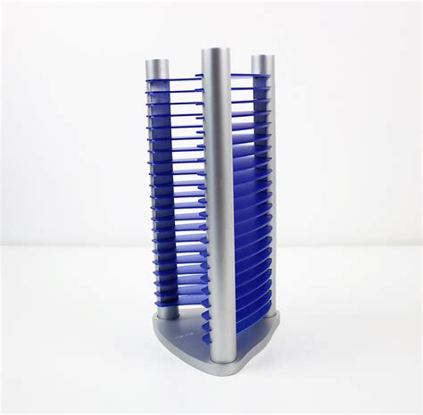 Y2k Cd Tower Rack In Silver Wood And Transparent Blue Plastic Acrylic