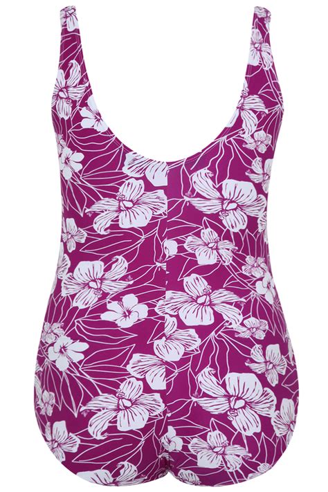 Purple Floral Print Twist Swimsuit With Tummy Control Plus Sizes 1416
