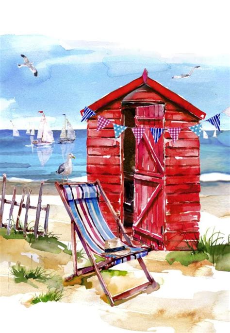 Red Beach Hut Copy Copy Beach Huts Art Beach Art Seaside Art Coastal