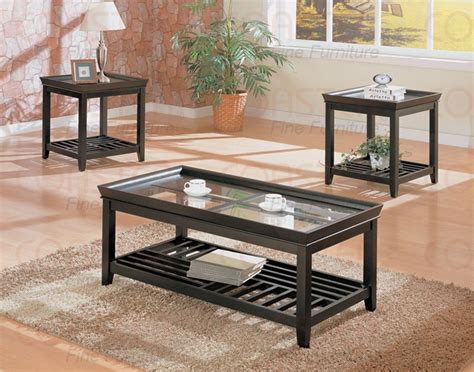 Monarch specialties black 3 piece coffee table set with gray faux marble top. Wood and Glass 3 Piece Occasional Table Set in Black ...