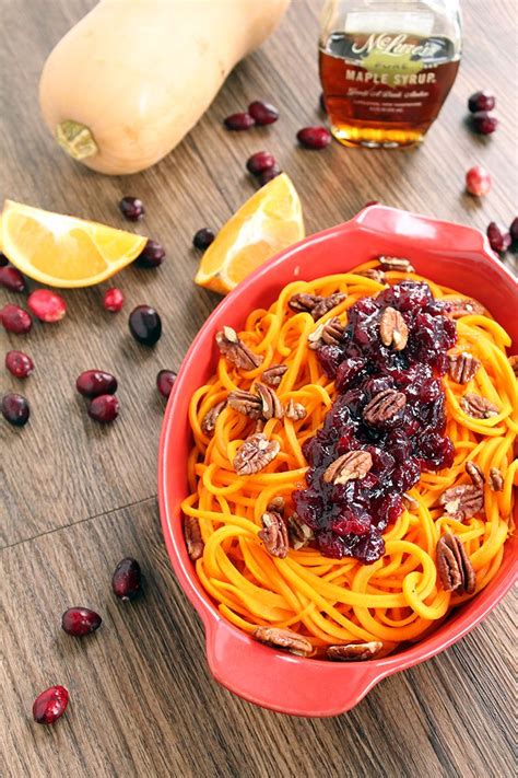 Roasted Butternut Squash Noodles With Orange Cranberry Sauce And Honey