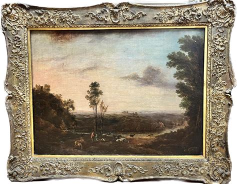 1700s Flemish Old Master Oil Shepherds And Animals Sunset Landscape