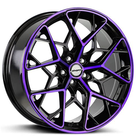 20 Shift Wheels Piston Gloss Black With Purple Machined Rims Sft068 2
