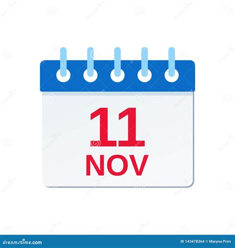 11 November Calendar Icon Veterans Day Vector Illustration Stock