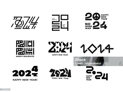 Desain Teks Logo Selamat Tahun Baru 2024 Set Template Desain Angka 2024