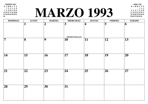 Calendario Marzo 1993 El Calendario Marzo Para Imprimir Gratis Mes