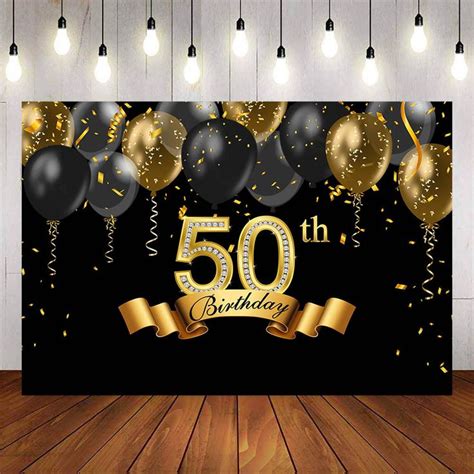 A 50th Birthday Party Backdrop With Balloons And Confetti On The Black