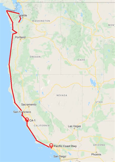 Pacific Coast Highway Road Trip Map