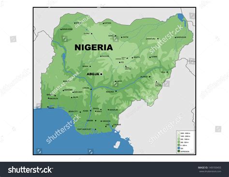 Physical Map Nigeria ภาพประกอบสต็อก 149193455