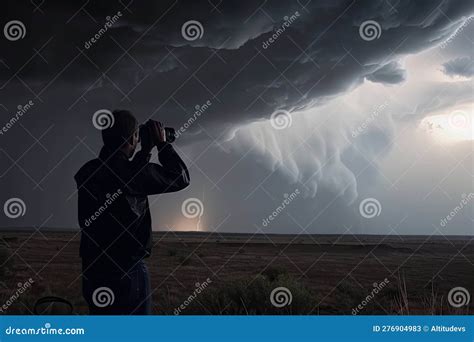 A Storm Chaser Capturing A Close Up View Of A Hurricane Or Cyclone