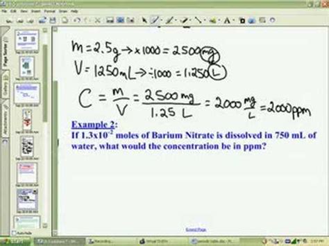 Molarity is measured in number of moles of a substance per unit volume. Concentration Calculations 2 (ppm) - YouTube
