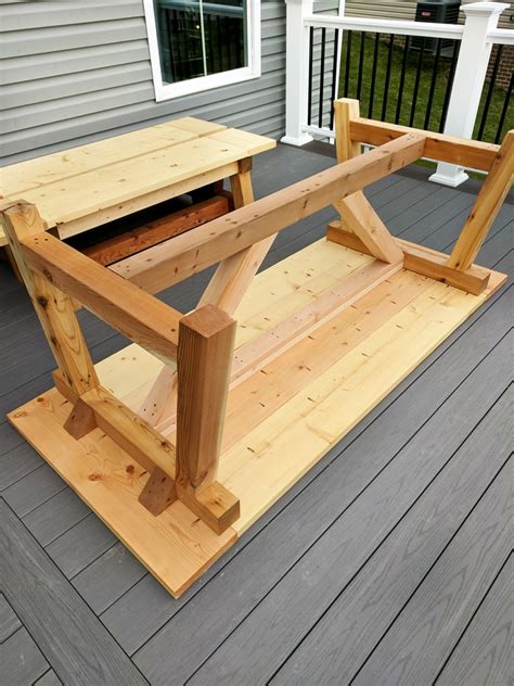 Attached is a pic of two patio benches i made using your plans as a guide. DIY- Farmhouse table build, truss beam table, outdoor ...