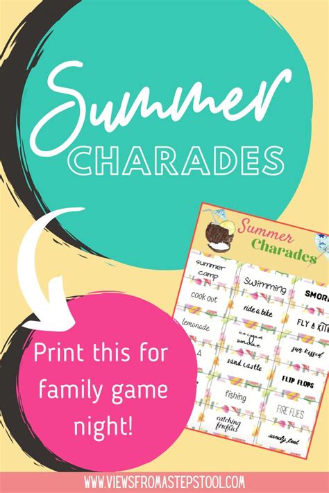 Summer Charades Printable Game In 2020 Charades Words Printable