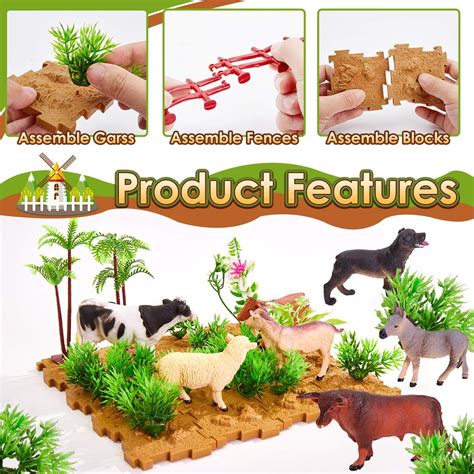 Buyger 58 Pieces Farm Animals Figures Toy Realistic Action Animals With