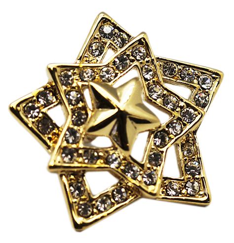 Small Golden Star Lapel Pin With Brilliant Rhinestone Diamonds