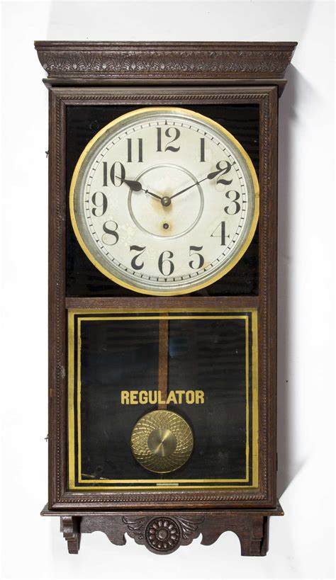 Oak Case Sessions Regulator Wall Clock Conn E 20thc