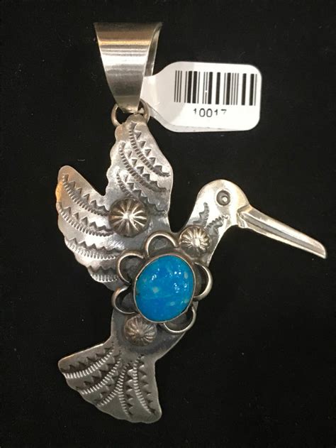 Navajo Silver And Turquoise Hummingbird Pendant