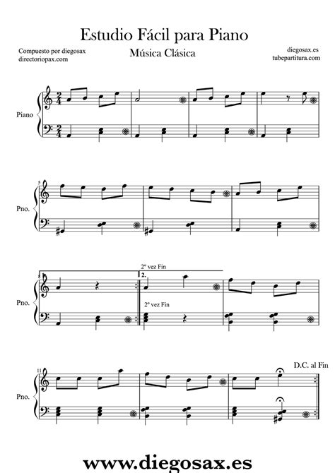 Diegosax Estudio Fácil Para Piano Nº 1 Partitura Para Principiantes Y