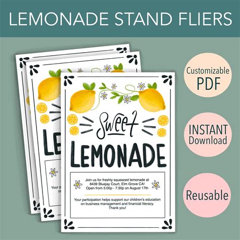 Lemonade Stand Flyer Lemonade Invitation Kids Summer Etsy