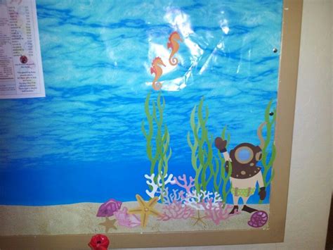 Bulletin boards can be fun to decorate, but some times it is difficult to get ideas. Ocean, under water bulletin calendar board. Background is ...