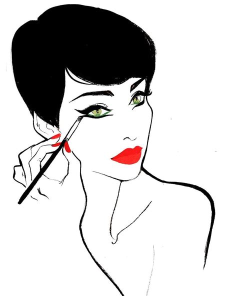 a drawing of a woman getting her make up done