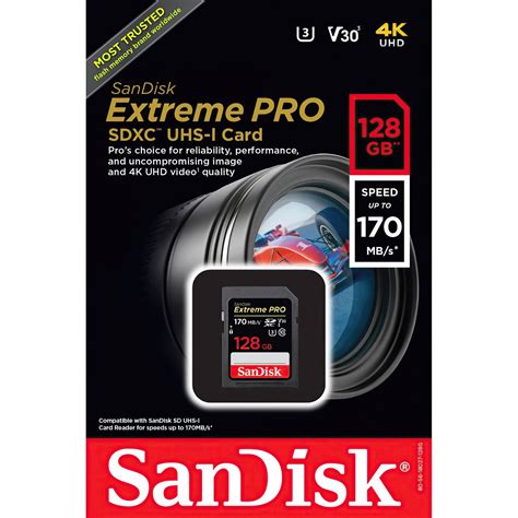 Карта памяти Sandisk Sdxc 128gb C10 Extreme Pro Uhs I U3 R170w90 Mbs